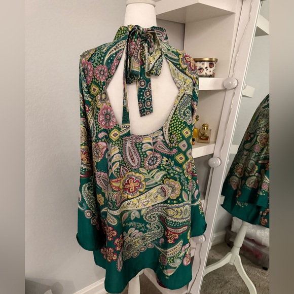 Nasty Gal Collection- Green Paisley Floral Retro Dress- size 4 - Picture 3 of 9